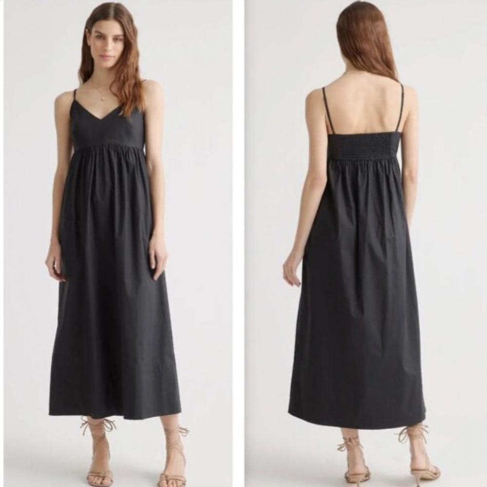 Quince Women's Black Organic Cotton Sleeveless Maxi Dress sz S NWT Pockets